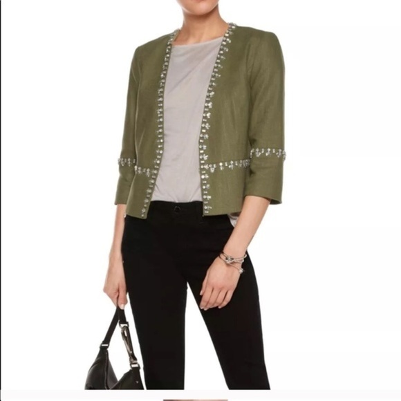 NWT Tory Burch embellished cropped jacket olive